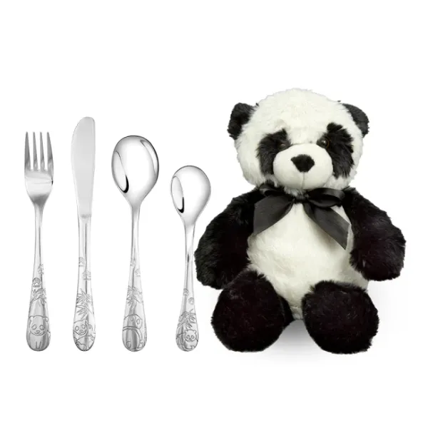 Hovedbilde Eik Stål Bestikk med Panda Bamse